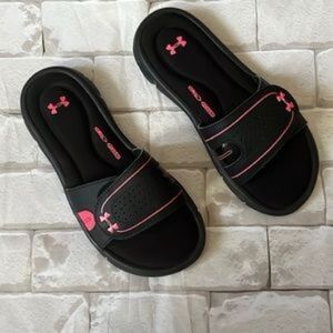 Under Armour Black Slides with Pink Logo